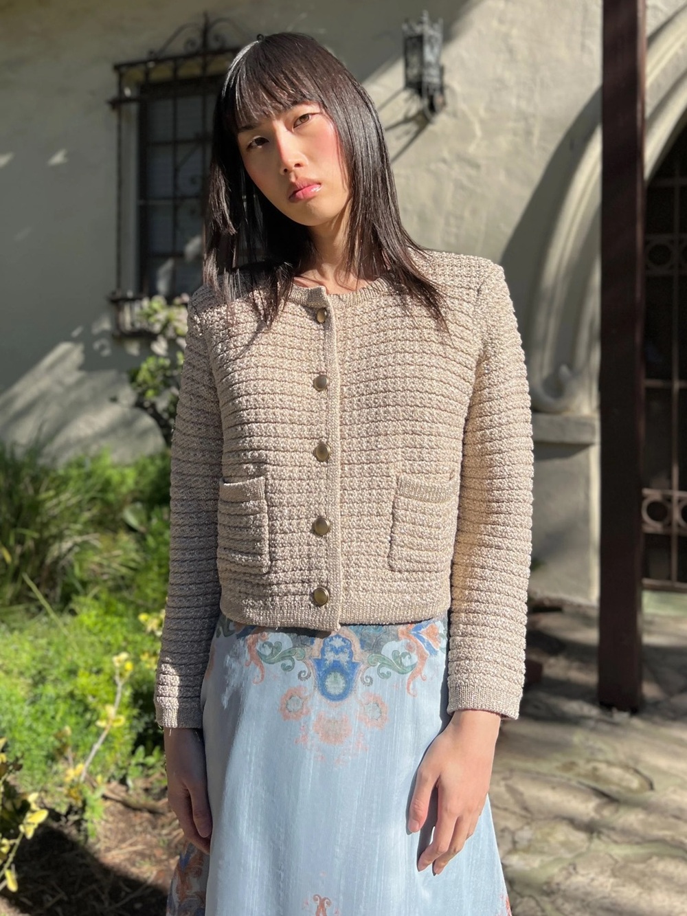 benaar LA Light Mocha Button Front Knit Sweater Cardigan